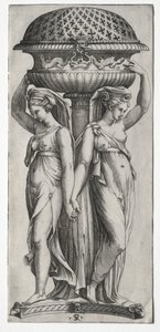 The Cassollette: Kvinner som støtter en urne, ca. 1520-27. av Marco Dente