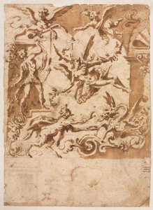 Grotesque with a Satyr Feeding a Dragon recto, Grotesque with a Leaping Centaur verso, c1565158 av Marco Marchetti