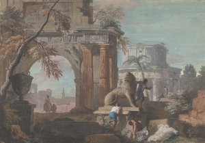 Capriccio med romerske ruiner, ca. 1700-1730.