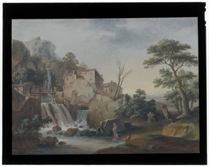 Landskap med foss og hytter av Marco Ricci