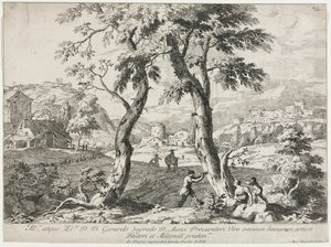 Utsikt over en landsby med figurer i forgrunnen, 1723. av Marco Ricci
