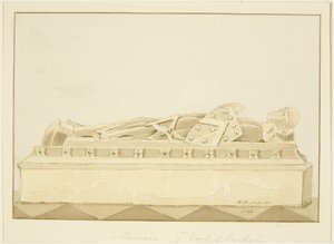 Effigy of Maurice, 7th Earl of Berkeley i Bristol Cathedral (blyant og akvarell på papir) av Marcus H. Homes