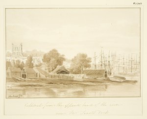 South View of Bristol Cathedral (blyant og akvarell på papir) av Marcus H. Homes
