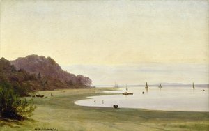 Kysten av Elben (olje på papir montert om bord)