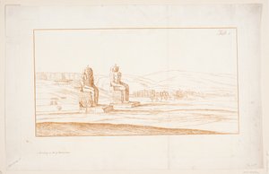 Illustrasjon til "Tegninger av noen ruiner og kolossale statuer ved Theben i Egypt med en beretning om berømmelsen i et brev til Royal Society", London 1741