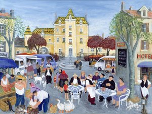 Town Square i Burgund (olje på lerret) av Margaret Loxton
