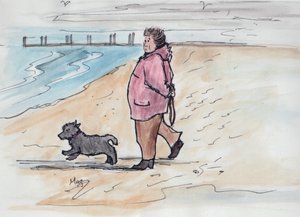 Turgåing med hunden - 03 (penn og akvarell) av Margaret Loxton