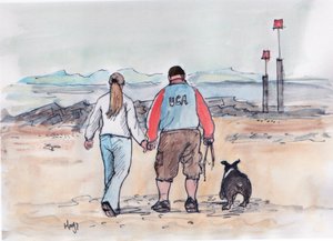 Tur med hunden - 04 (penn og akvarell) av Margaret Loxton