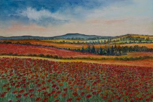 Valmuemarker..Flandern, 2020 (pastell) av Margo Starkey