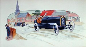 En Peugeot racerbil i Grand Prix de France i 1911 av Marguerite (fl.1909 14) Montaut