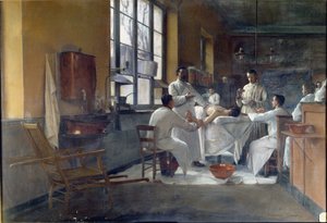 Professor Edmond Delorme (1847-1929) demonstrerte lungedekortisering til studenter ved Val de Grace i 1894 av Marguerite Anne Rose Delorme