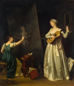Kunstner maler et portrett av en musiker, 1790-tallet.