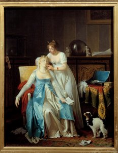 Dårlige nyheter En jente kledd i Premier Empire-mote besvimer når hun leser et brev som kunngjør ulykke. Maleri av Marguerite Gerard (1761-1837) 1804 Søn. 0,63x0,5 m