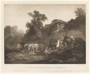 Arbeidere hviler ved Cumberland kullgruve En utsikt over Black-Lead Mine, i Cumberland (tittel på objekt) av Maria Catharina Prestel