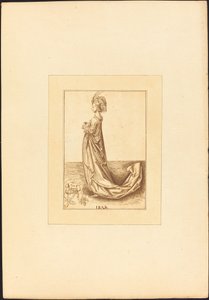 En dame i en lang kjole av Maria Catharina Prestel after Martin Schongauer
