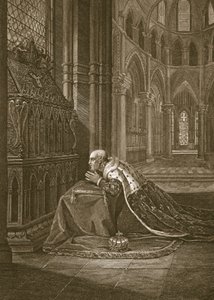 Lewis VII, konge av Frankrike, før Becketts grav, gravert av W. Sharp, illustrasjon fra David Humes 