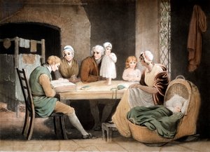 Tre generasjoner lytter til en lesning fra familiebibelen, c1800 av Maria Spilsbury