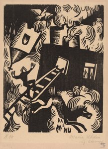 Brennende hus, 1918.