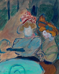 To kvinner på terrassen til en kafé - Akvarell, gouache på papir av Marianne Von Werefkin (1860-1938), ekspresjonisme - Two Women in a Street Cafe - Marianne von Verefkin (1860-1938) Akvarell, Gouache på papir - 24, 5x19 ,5 cm privat samling av Marianne von Werefkin