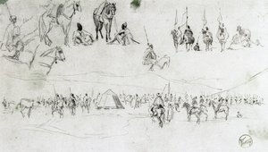 Landskap med spansk militær og maurere av Mariano Fortuny y Marsal