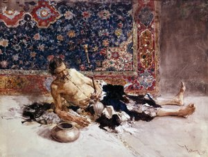 Opiumsrøykeren. Opium røyker. Maleri av Mariano Fortuny y Marsal (1838-1874)