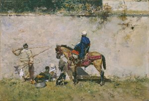 Orientalisme: en marokkansk familie ved vannet (Marokkanerne) - Maleri av Mariano Fortuny (1838-1874)