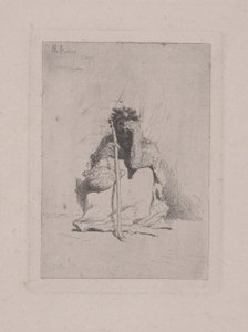 Uten tittel - Krøkkende figur med stokk (etsing) av Mariano José María Bernardo Fortuny y Carbó
