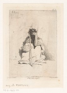 Sittende tigger med pinne Mendiant (tittel på objekt) av Mariano José María Bernardo Fortuny y Carbó