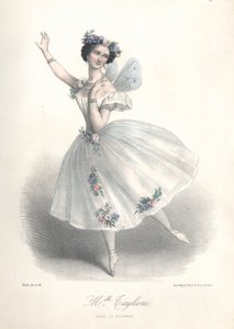 Den italienske ballettdanseren Marie Taglioni i faren Filippo Taglionis ballett Le Sylphide på Paris Opera av Marie Alexandre (after) Alophe