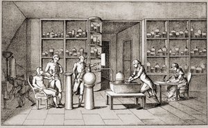 Antoine Laurent de Lavoisier (1743-1794), French chemist conducting an experiment on the breathing of man at rest. Drawing by Mrs Lavoisier.Paris 18th century.Leemage collection av Marie Anne Pierrette Lavoisier