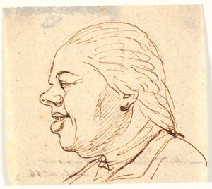 Herreportrett. Profil til venstre. Karikatur
