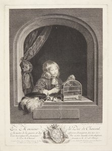 En gutt med et fuglebur i et vindu av Marie Louise Adélaïde Boizot
