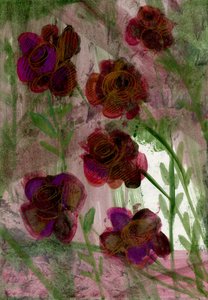 Blomster, 2020 (olje og blandede medier på A4-papir)