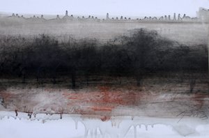 Usynlig Busch, 2023 (olje og kull på papir) av Marina Falco