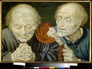 To gamle menn (To gamle menn). Maleri av Marinus Claeszoon van Reymerswaele (cirka 1490-etter 1567), olje på tre. 1500-talls nederlandsk kunst. State A. Pushkin Museum of Fine Arts, Moskva.