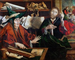 La parabole du gerant malhonnete - Lignelsen om den urettferdige forvalteren, av Reymerswaele, Marinus Claesz, van (ca. 1490-etter 1567). Olje på tre, ca.1540. Mål: 77x96,5 cm. Kunsthistorisk museum, Vienne