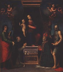 Madonna og barn med St. Julian, St. Dominic, St. Nicholas of Bari og St. Jerome av Mariotto Albertinelli