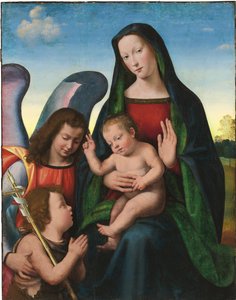 Madonnaen og barnet med den unge døperen Johannes og en engel av Mariotto Albertinelli