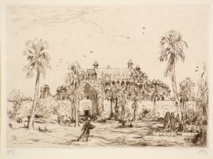Uten tittel [Palace in North Africa] (etsing) av Marius Alexander Jacques Bauer