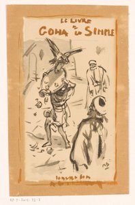 Mann med brett angrepet av en rovfugl Le livre Goha le Simple (tittel på objekt) av Marius Bauer (signed by artist)