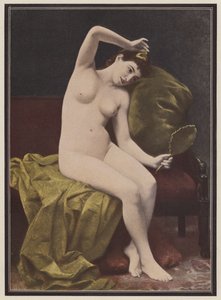 Coquetry, kvinne med et speil (farge litho) av Marius Vasselon