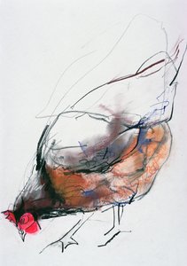 Feeding Hen, Trasierra, 1998 (grafitt, conte og kull på papir)