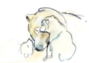 Mor og tvillinger, 2015, (wc og gouache på papir) av Mark Adlington