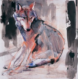 Sitting Wolf, 2000 (blandet media på papir) av Mark Adlington