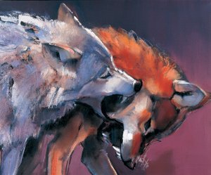 Two Wolves olje på lerret detalj av 275280 av Mark Adlington