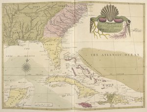 Et kart over Carolina, Florida og Bahama-øyene av Mark Catesby