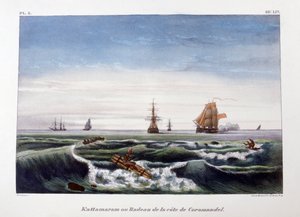 En flåte utenfor kysten av Coromandel, India, 1828.