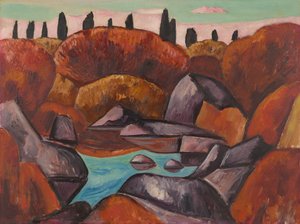 Flammende dam - Dogtown av Marsden Hartley