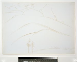 Fjelllandskap med to furutrær av Marsden Hartley