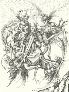 Temptation of St Anthony (gravering) av Martin (after) Schongauer